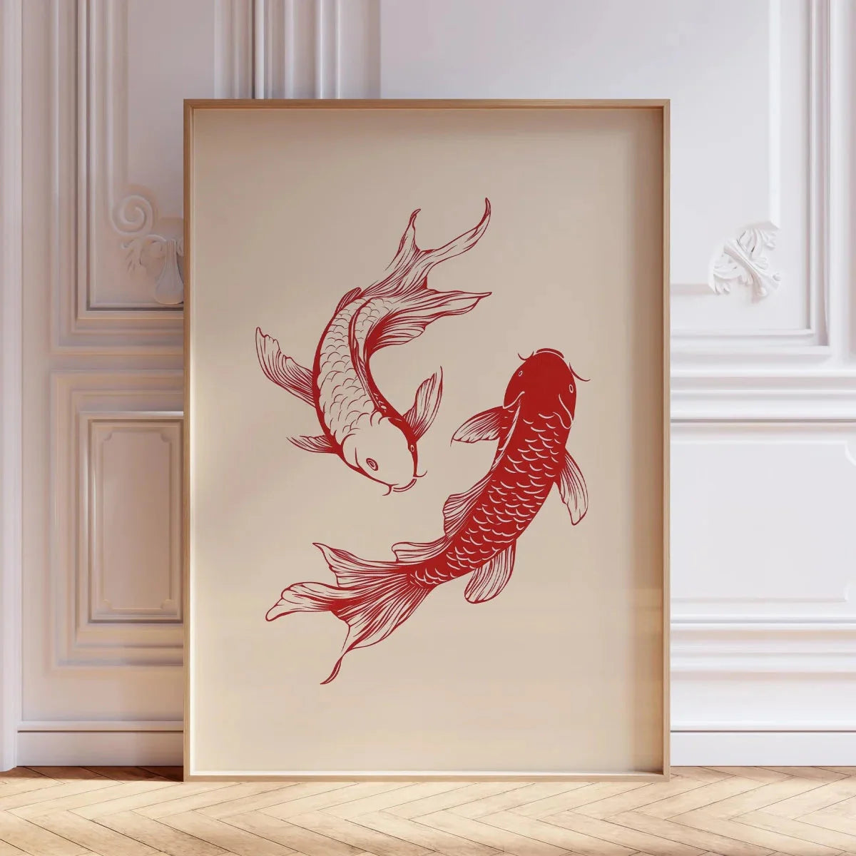 Japanese Red Koi Fish Canvas Wall Art Minimalist Poster