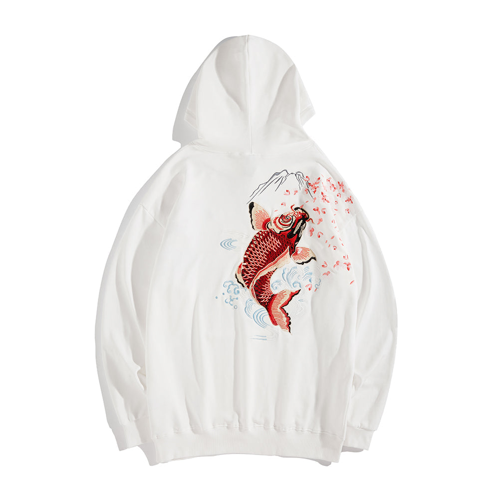 Red Koi Embroidery Hoodie