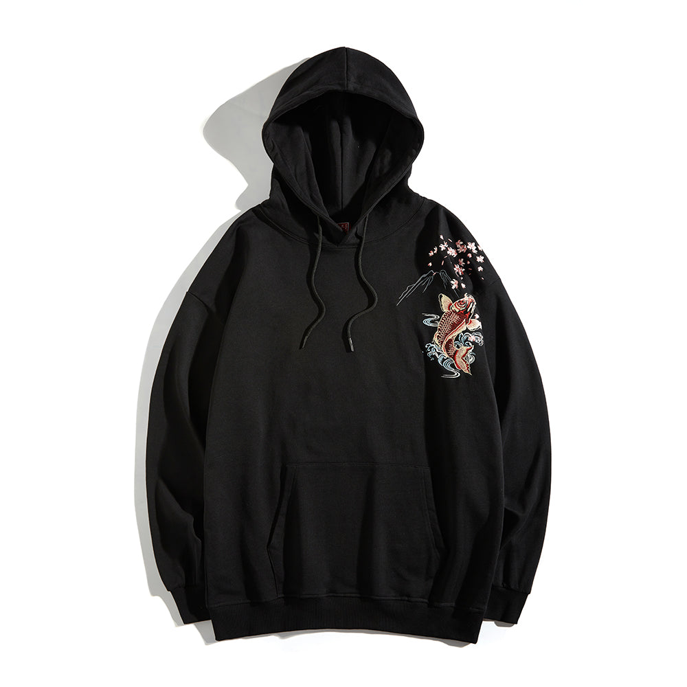 Red Koi Embroidery Hoodie