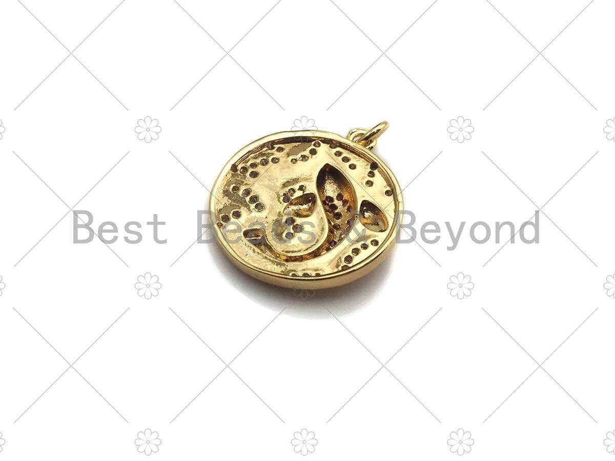 CZ Pave koi fish charm pendant, Gold Silver Rose gold Japanese koi Coin charm, Animal Jewelry,19mm,sku#Y251