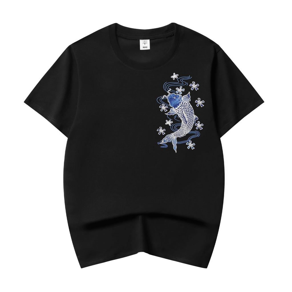 Blue Koi Embroidery Tee