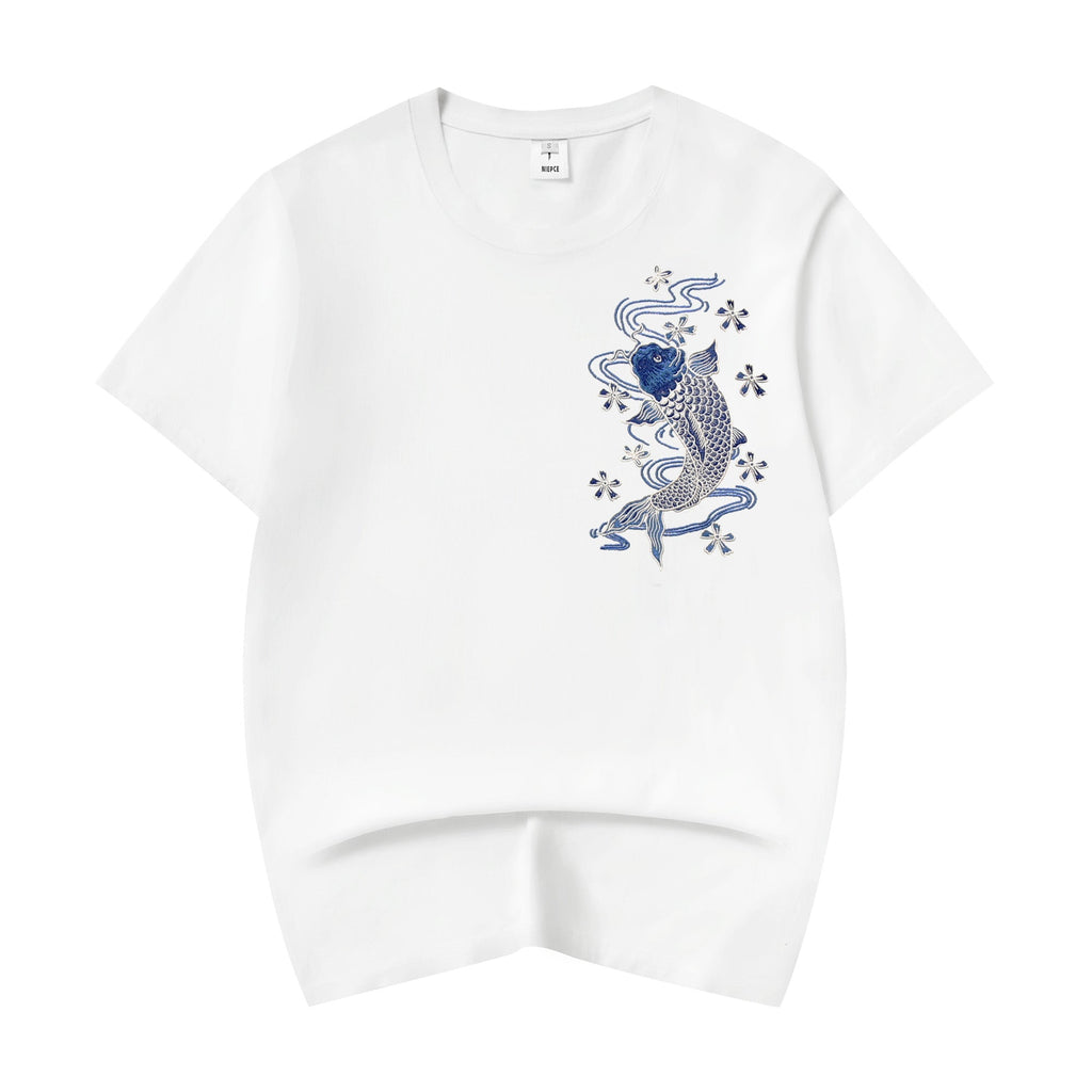Blue Koi Embroidery Tee