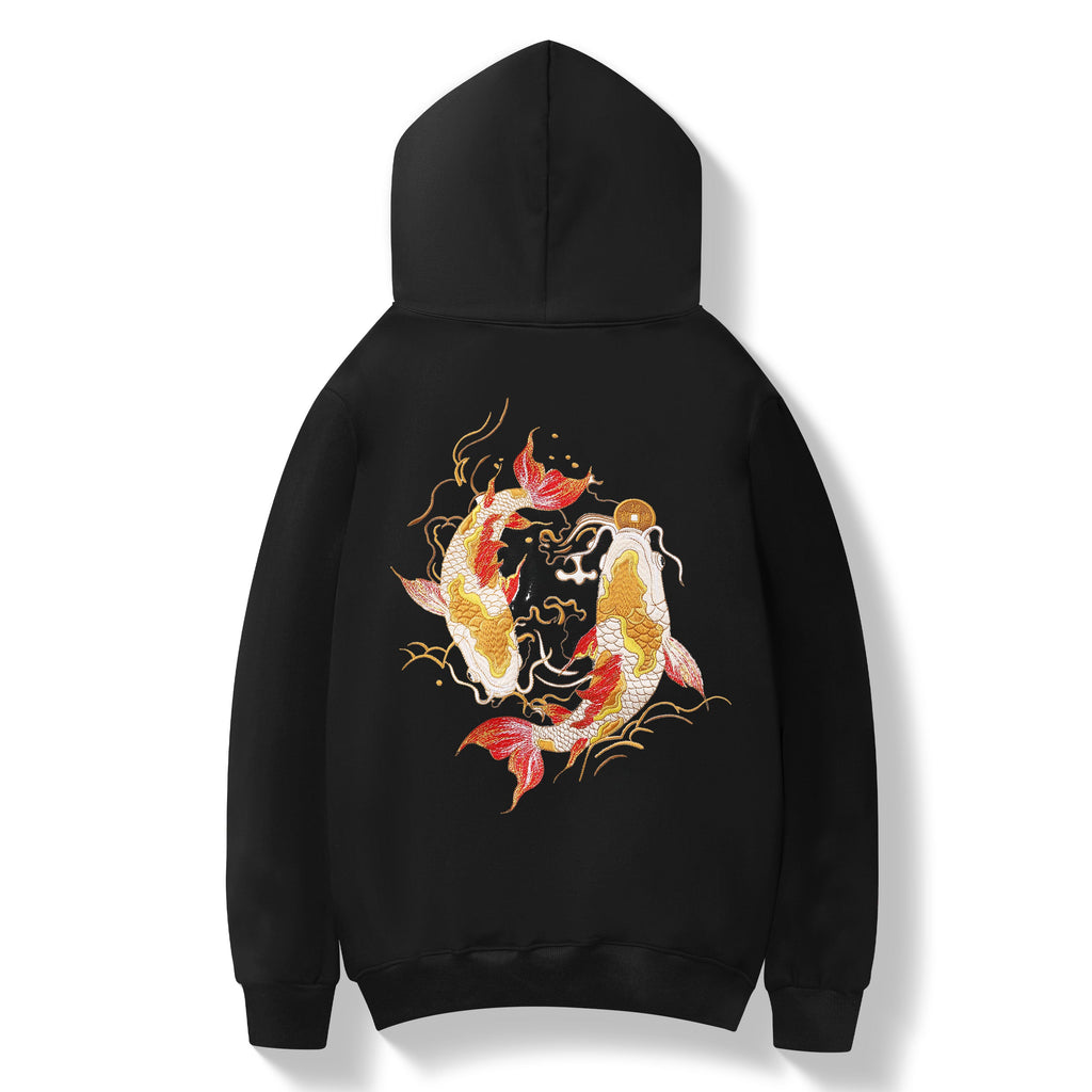 Golden Koi Fish Embroidery Hoodie