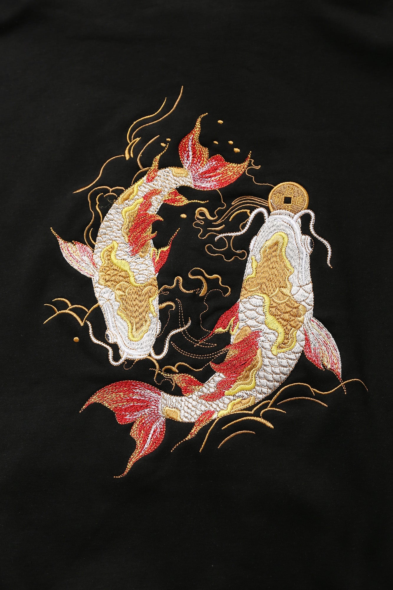 Golden Koi Fish Embroidery Hoodie