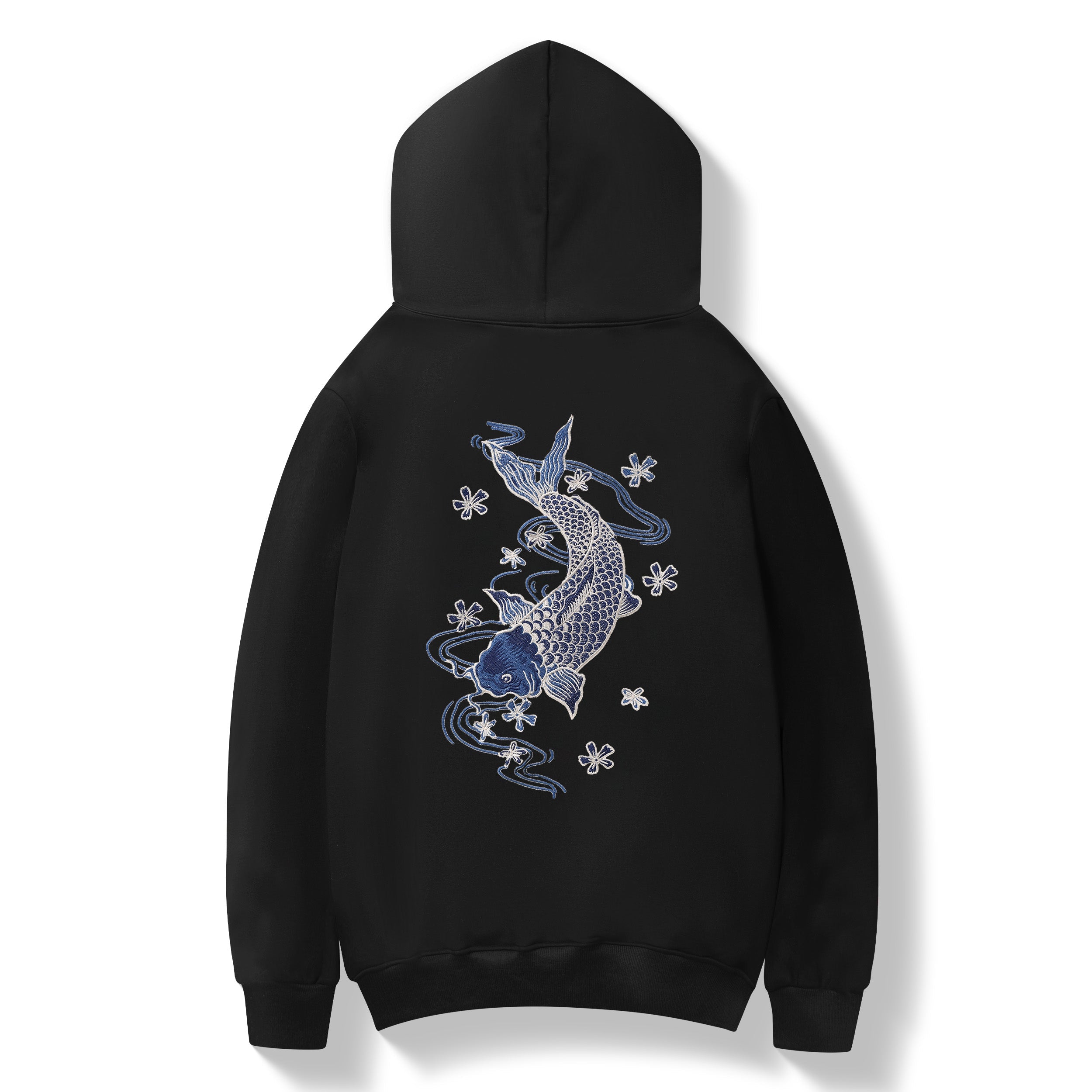 Blue Koi Embroidery Hoodie