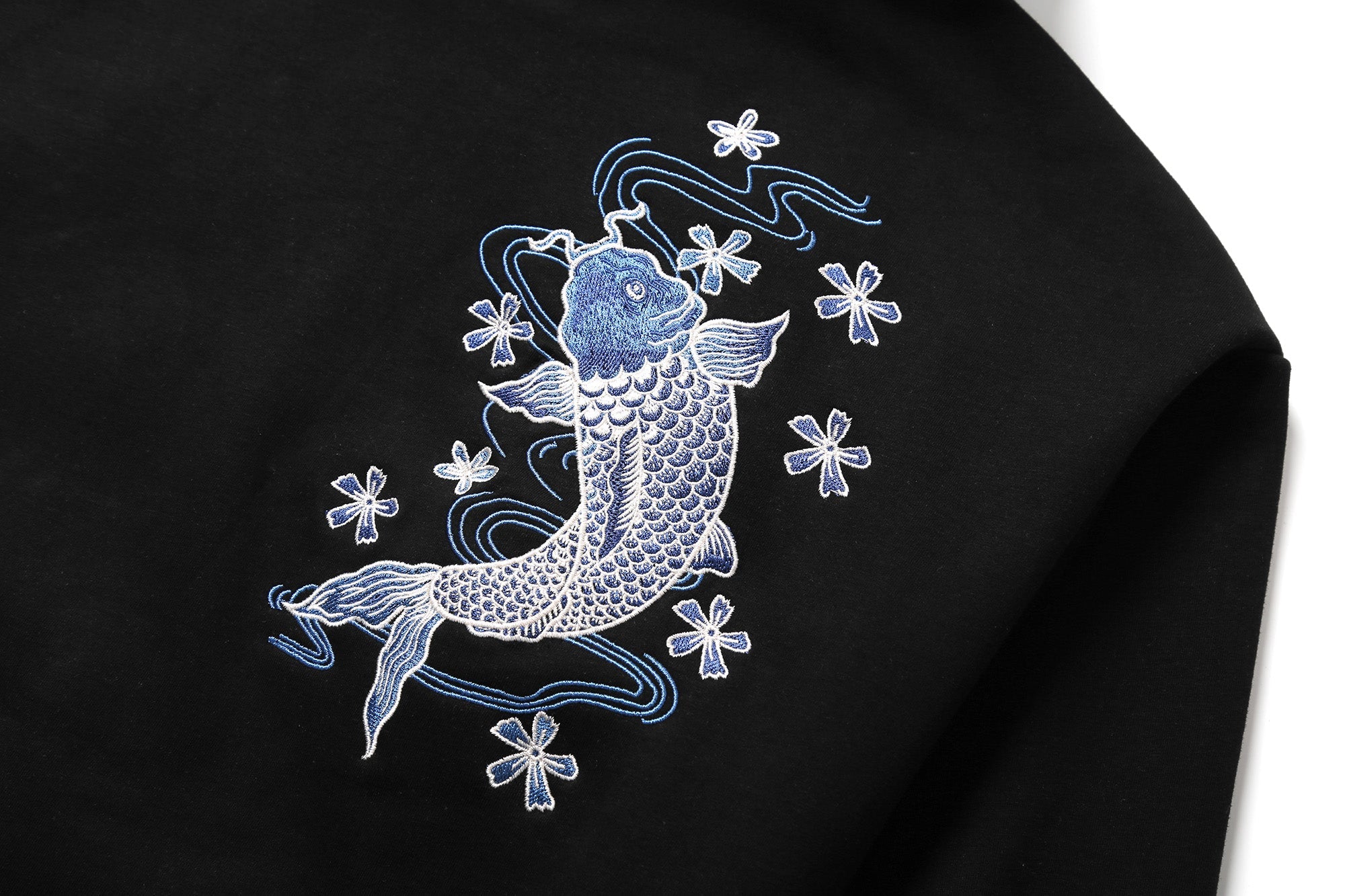 Blue Koi Embroidery Hoodie