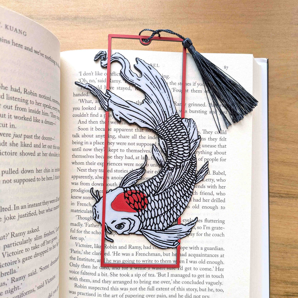 Koi Fish Japanese Bookmark Art Tassel Reader Gift