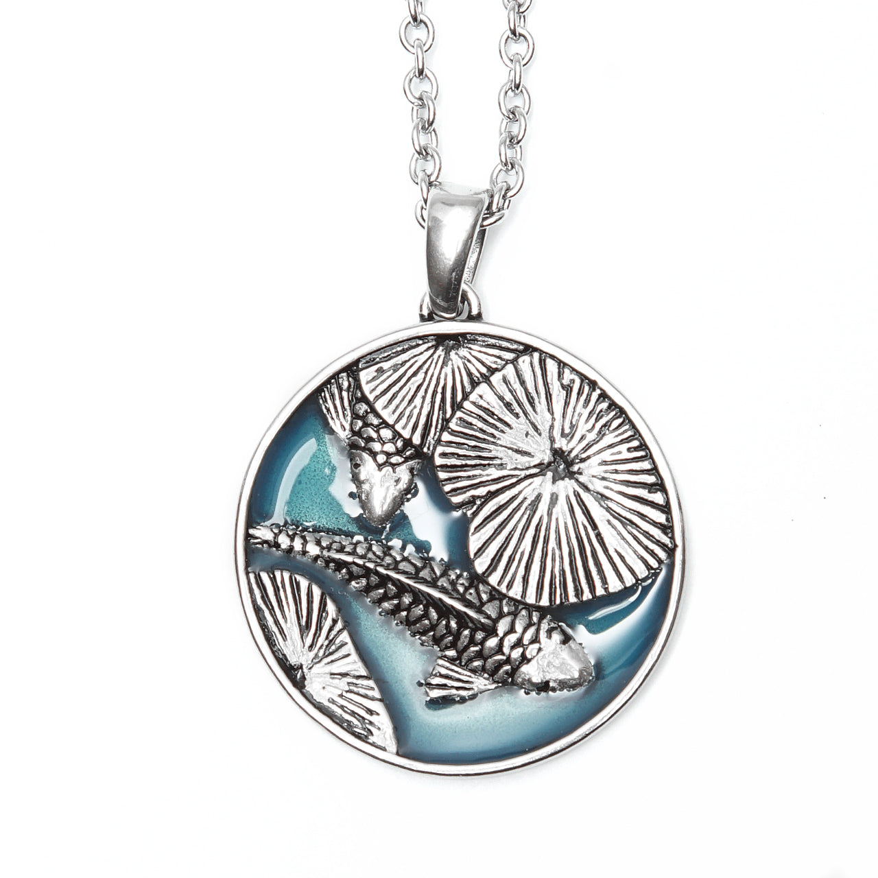 Koi Fish Necklace Silver Enamel Pendant Aquatic Jewelry