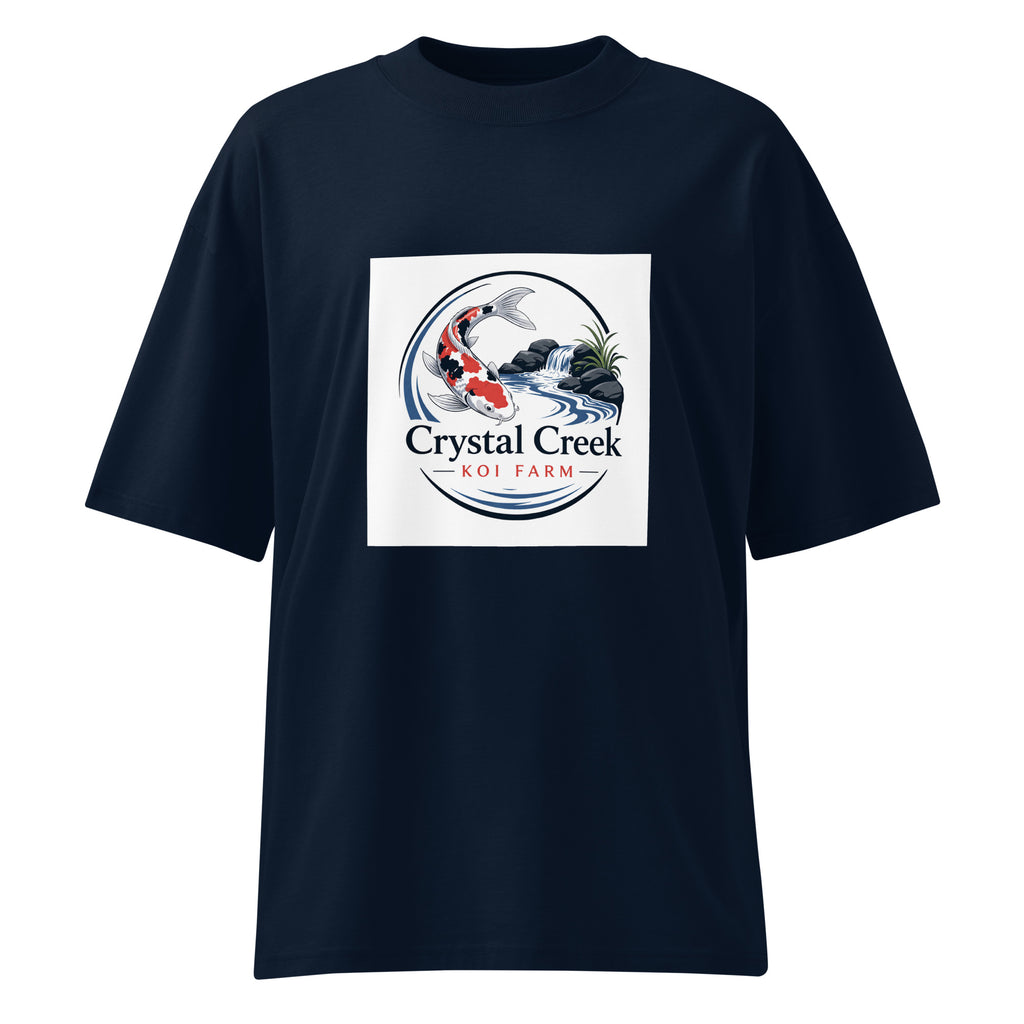 Crystal Creek Koi Farm Logo Tee — front view, French Navy organic oversized t-shirt